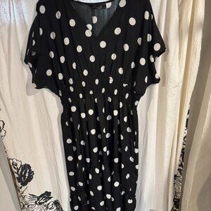 MLLE Gabrielle | Women's Black & White Polka Dot Midi Dress | 2XL